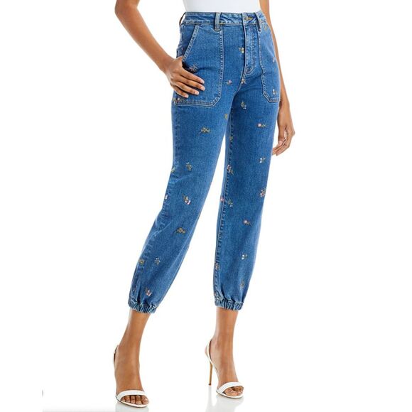 Aqua Floral Embroidered High Rise Jogger Ankle Jeans in Vintage Wash Size 28 - Picture 7 of 10